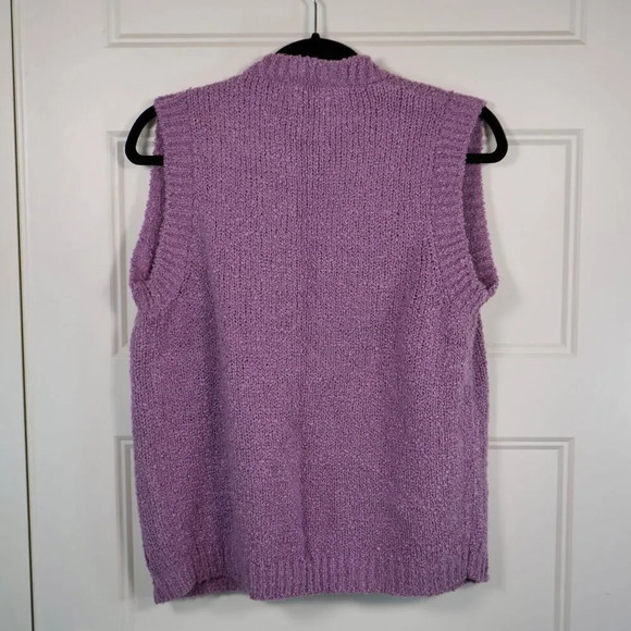 Vintage 80s LeRoy Cardigan Vest Medium Womens Purple Acrylic Open Front - Picture 2 of 4
